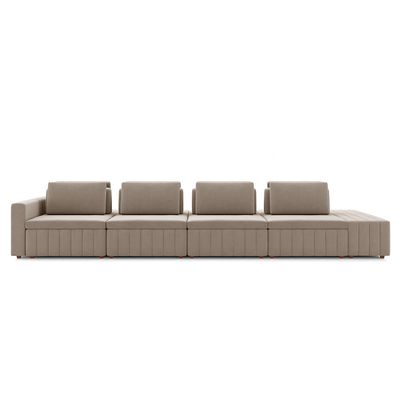 Sofá Ilha com Encosto e Almofadas Móveis Olimpo 465cm Modulado Veludo Bege G45 - Gran Belo