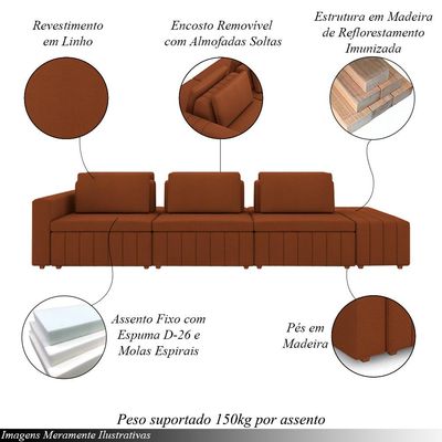 Sofá Ilha com Encosto e Almofadas Móveis Olimpo 365cm Modulado Linho Terracota G45 - Gran Belo