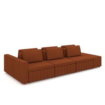 Sofá Ilha com Encosto e Almofadas Móveis Olimpo 365cm Modulado Linho Terracota G45 - Gran Belo