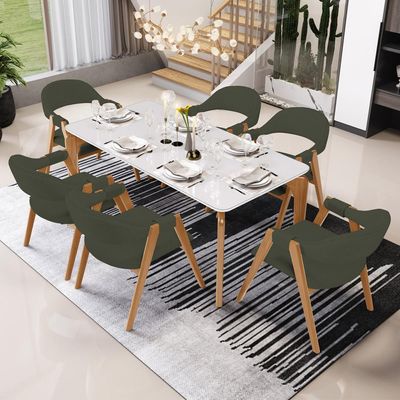 Kit 02 Cadeiras de Jantar e Estar Living Estofada Nadja L02 Linho Verde Musgo - Lyam Decor