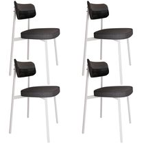 Kit 04 Cadeiras Estofada Para Sala de Jantar Astrid Branco C01 Linho Preto Courino Preto - Lyam Decor