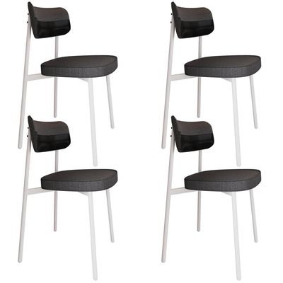 Kit 04 Cadeiras Estofada Para Sala de Jantar Astrid Branco C01 Linho Preto Courino Preto - Lyam Decor