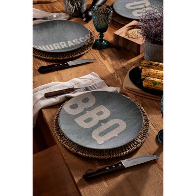 Kit Prato Raso Tramontina Churrasco Stone em Porcelana 28 cm 6 Peças