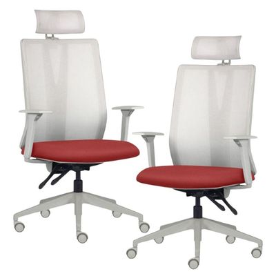 Kit 2 Cadeiras Escritório Giratória Presidente Flow F02 Base Cinza Sintético Vermelho - Lyam Decor