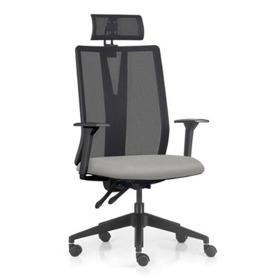 Cadeira Escritório Giratória Presidente Flow F02 Base Preta Crepe Cinza - Lyam Decor