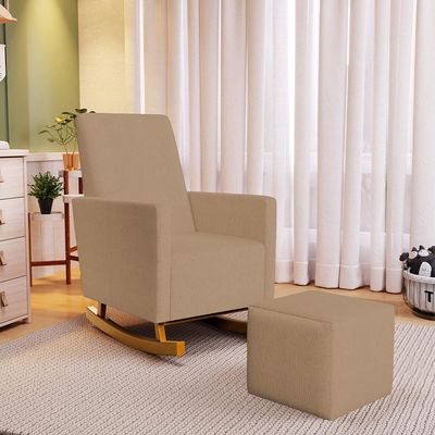 Poltrona de Amamentação com Balanço Ravena W01 Linho Bege Escuro - Lyam Decor