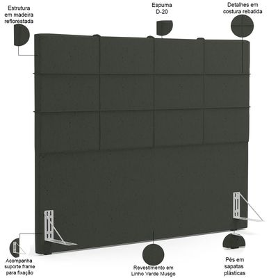 Kit Cabeceira Cama Box King 195cm com Calçadeira Roma W01 Linho Verde Musgo - Lyam