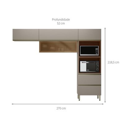 Armário de Cozinha Compacta com Vidro Reflecta Proença 5 Portas 1 Gaveta Nude e Nogueira