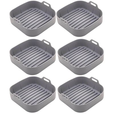 Conjunto 6 Formas Quadradas de Silicone para Air Fryer Cinza 16x5,5cm Cozinha Reutilizável