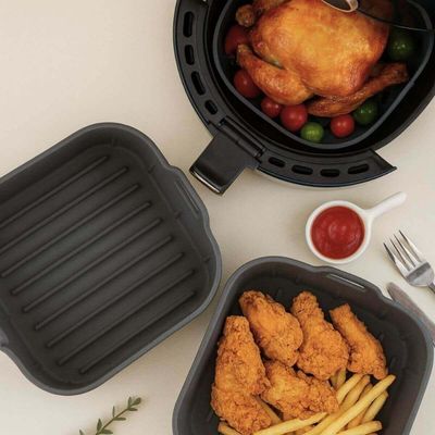 Conjunto 6 Formas Quadradas de Silicone para Air Fryer Cinza 16x5,5cm Cozinha Reutilizável