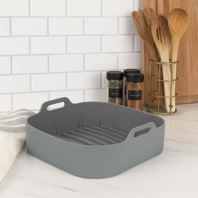 Conjunto 6 Formas Quadradas de Silicone para Air Fryer Cinza 16x5,5cm Cozinha Reutilizável