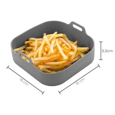 Conjunto 6 Formas Quadradas de Silicone para Air Fryer Cinza 16x5,5cm Cozinha Reutilizável