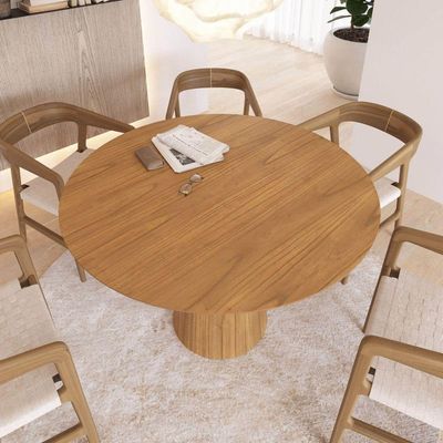 Mesa De Jantar Redonda 120cm Scandi 6 Lugares Lamina Natural De Madeira Mel
