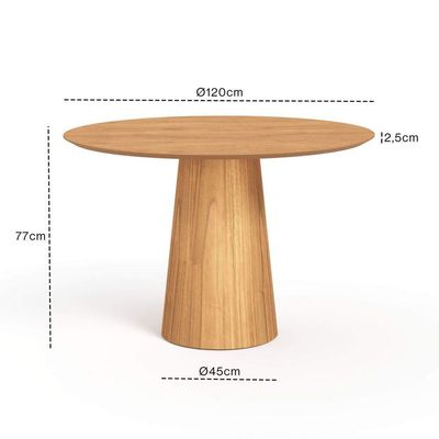Mesa De Jantar Redonda 120cm Scandi 6 Lugares Lamina Natural De Madeira Mel