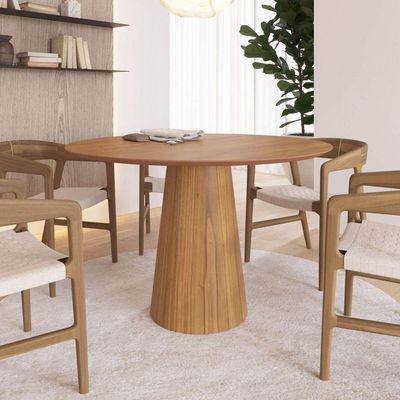 Mesa De Jantar Redonda 120cm Scandi 6 Lugares Lamina Natural De Madeira Mel