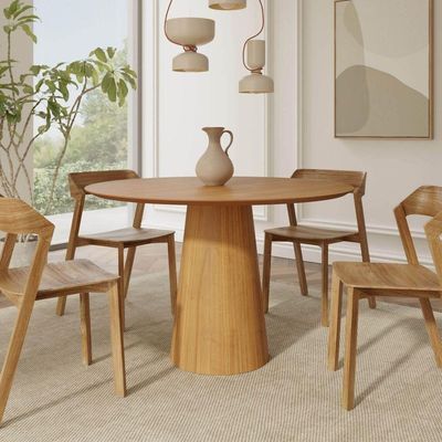 Mesa De Jantar Redonda 120cm Scandi 6 Lugares Lamina Natural De Madeira Mel