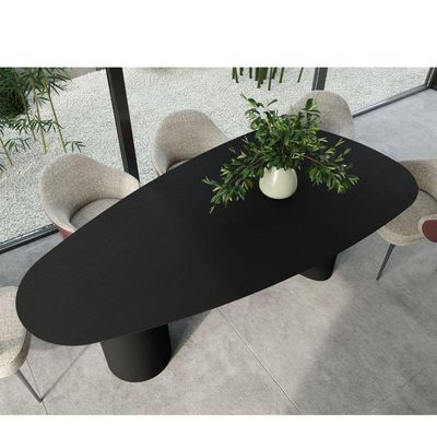 Mesa De Jantar Orgânica Breeze 2,40 X 1,20m 9 Lugares Lâmina Natural De Madeira Preto