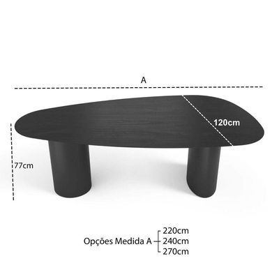 Mesa De Jantar Orgânica Breeze 2,40 X 1,20m 9 Lugares Lâmina Natural De Madeira Preto
