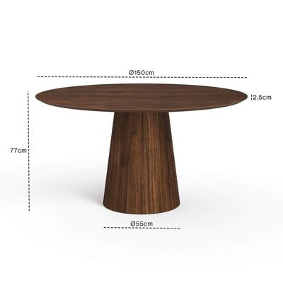Mesa De Jantar Redonda 150cm Scandi 8 Lugares Lamina Natural De Madeira Castanho