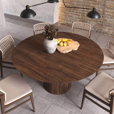 Mesa De Jantar Redonda 150cm Scandi 8 Lugares Lamina Natural De Madeira Castanho