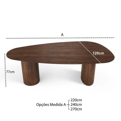 Mesa De Jantar Orgânica Breeze 2,20 X 1,20m 8 Lugares Lâmina Natural De Madeira Castanho