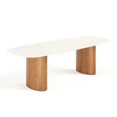 Mesa De Jantar Orgânica Tivoli 270cm X 110cm 10 Lugares Lamina Cinamomo Off White Vidro