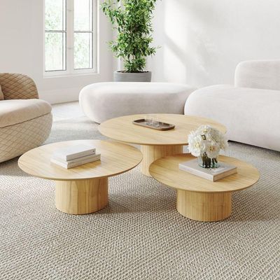 Conjunto Mesa De Centro Ava Em Madeira Damasco