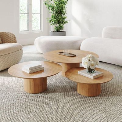 Conjunto Mesa De Centro Ava Em Madeira Mel