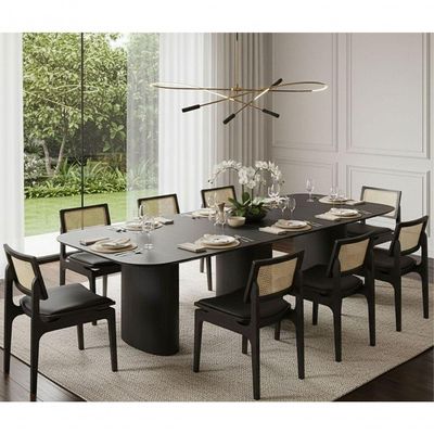 Mesa De Jantar Orgânica Tivoli 320cm X 110cm 10 Lugares Lamina Cinamomo Preto