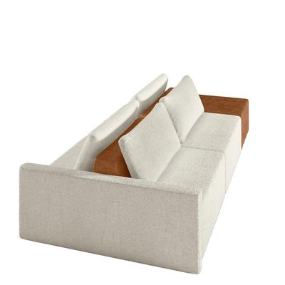 Sofá Ilha Modulado Milos 232cm Puff Lateral OffWhite Caramelo Manchado Bouclê/PU G33 - Gran Belo