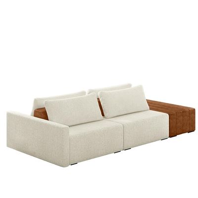 Sofá Ilha Modulado Milos 232cm Puff Lateral OffWhite Caramelo Manchado Bouclê/PU G33 - Gran Belo