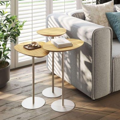 Conjunto De 3 Mesas Laterais Orgânicas Kaleo Base Champanhe Tampo Damasco