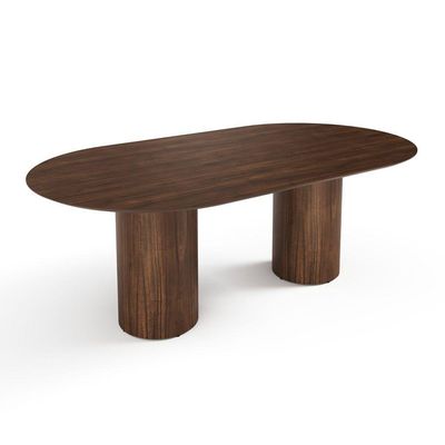 Mesa De Jantar West 220cm X 100cm 8 Lugares Lâmina Natural De Madeira Castanho