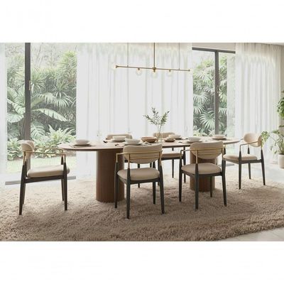 Mesa De Jantar West 270cm X 100cm 10 Lugares Lâmina Natural De Madeira Castanho