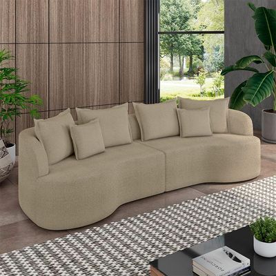 Sofá Living Decorativo Salinas 4 Lugares com Almofadas 290cm Modulado Bouclê Bege G33 - Gran Belo