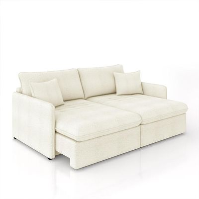 Sofá Reclinável e Retrátil Gandalf Bipartido 194cm Caixa Zero com Almofadas Bouclê Off White G33 - Gran Belo