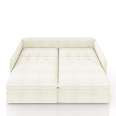 Sofá Reclinável e Retrátil Gandalf Bipartido 234cm Caixa Zero com Almofadas Bouclê Off White G33 - Gran Belo