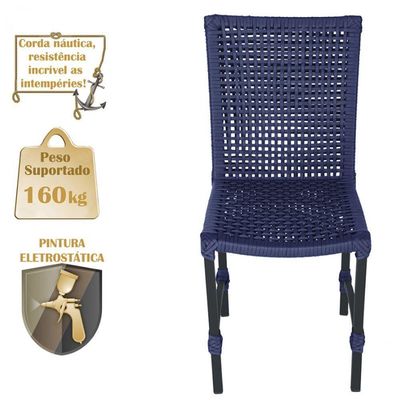 Mesa Ascoli 120 Cm Com 6 Cadeiras Cannes De Alumínio Trama Azul