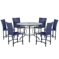 Mesa Ascoli 120 Cm Com 6 Cadeiras Cannes De Alumínio Trama Azul