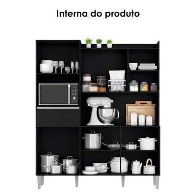 Kit Cozinha Compacta 5 Portas 160 Cm Isabel Preto Reajl Moveis Preto