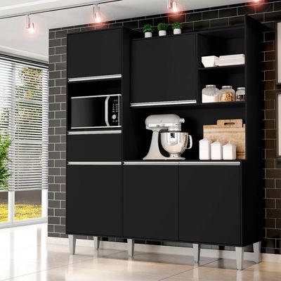 Kit Cozinha Compacta 5 Portas 160 Cm Isabel Preto Reajl Moveis Preto