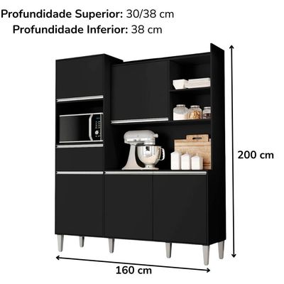 Kit Cozinha Compacta 5 Portas 160 Cm Isabel Preto Reajl Moveis Preto