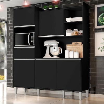 Kit Cozinha Compacta 5 Portas 160 Cm Isabel Preto Reajl Moveis Preto
