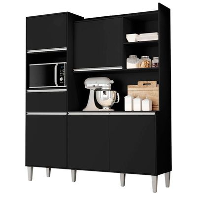 Kit Cozinha Compacta 5 Portas 160 Cm Isabel Preto Reajl Moveis Preto