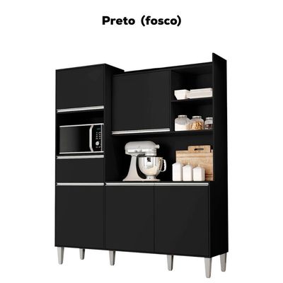 Kit Cozinha Compacta 5 Portas 160 Cm Isabel Preto Reajl Moveis Preto