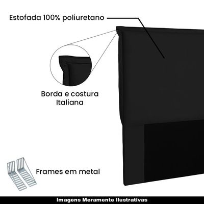 Cabeceira Decorativa Casal 1,40M Trento Suede Preto - Gran Belo