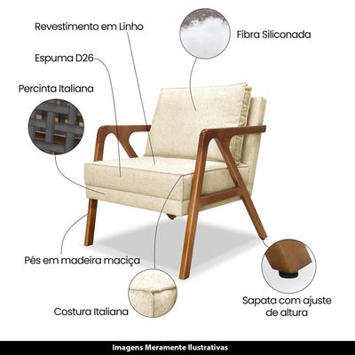 Poltrona Decorativa De Luxo Frida Linho Pérola - Gran Belo