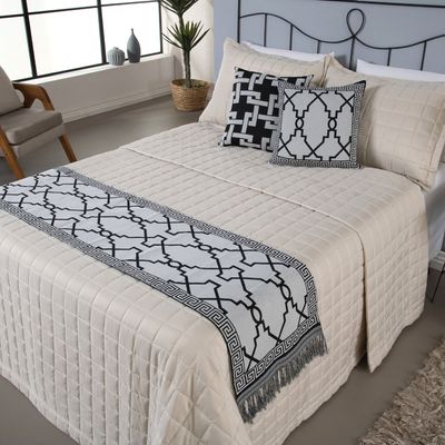 Kit Peseira Grécia 5 Peças Queen 60% Algodão / 40% Poliéster Tecido Jacquard Acompanha Almofadas Cheias - Preto