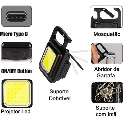 Mini Lanterna Led Chaveiro Mosquetão Portáti Imã Potente Usb