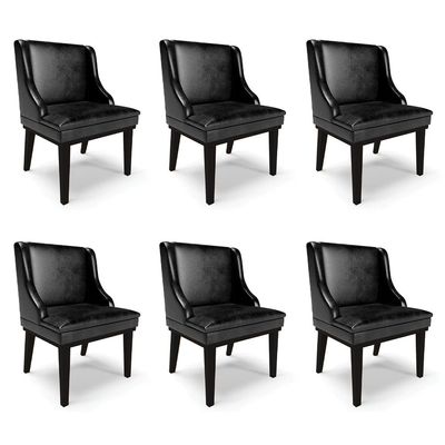 Kit 6 Cadeiras Decorativas Sala de Jantar Base Fixa de Madeira Firenze PU Preto Brilho G19 - Gran Belo